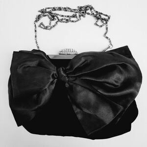 NEIMAN MARCUS Black Velvet and Satin Bow with Faux Diamond Clasp Closure Bag